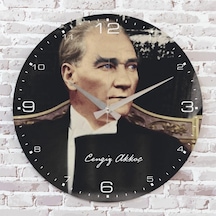 Kişiye Özel Atatürk Tasarımlı Hediye Ahşap Saat 33cm Ka02-1466