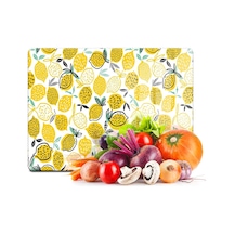 Tr Cam Kesme Tahtası Ve Sunumluk Limon Desenli 30x40 Cm Diğer