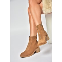 Fox Shoes Z555671002 Taba Hakiki Deri Süet Kalın Topuklu Kadın Bot