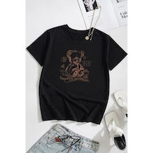Unisex Bear Bear Baskılı Tasarım Tshirt Siyah