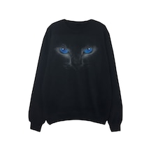 Kedi Baskılı Sweatshirt Siyah