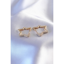 Gold Renk Zirkon Taşlı Yıldız Model Kadın Küpe Tj-bkp7236 Tdrtr