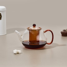 Tohanaa Borosilikat Cam Bitki Çayı Demliği - Şeffaf / Turuncu - 900 Ml Renkli