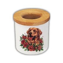 Güller İçinde Köpek Baskılı Kalemlik Kalem Kutusu Beyaz