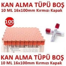 100 Adet Kan Alma Tüpü, Kırmızı Kapak, Serum Tüpü 10ml 16x100mm,