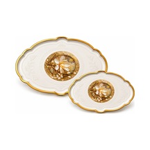 2 Li Büyük Boy Gold Dekoratif Sunum Tepsisi Seti 48x38 / 36x27,5 Cm Kalın Dayanıklı Plastik Çay Kahve Servis İkram Tepsisi 5 Farklı Model Bej