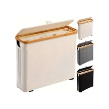 Sunshine011 Beige Renkli Bambu Kağıt Havlu Tutucu, Çift Bölmeli Banyo Depolama, Modern Tasarım Bej Renk