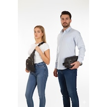 Newish Polo Vegan Deri Trendy Desenli Siyah Erkek El Çantası Ve Kadın Çapraz Omuz Göğüs Çantası Seti Hediye Seti Siyah