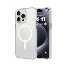 Apple iPhone 15 Pro Uyumlu Mat Arka Yüzey Wireless Şarj Özellikli Flet Magsafe Kıl Beyaz Beyaz