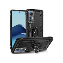 Xiaomi Mi 12 Lite Kılıf Kamera Koruyucu Manyetik Standlı Tank Koruma Pazarplus Siyah