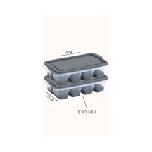 2'li Mini Silikon Buz Kalıbı - 8 Bölmeli Buz Küpü Kabı - Kolay Kullanım Silikon Antrasit Diğer