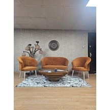 Zafir Teddy Takım Beyaz Boyalı Sivriltme Ayak Çay Seti Koltuk - Berjer , Balkon, Salon, Ofis Kiremit