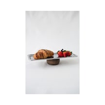 Ahşap Ayaklı Çelik Metal Servis Sunum Tabağı - 33 Cm Gümüş - 681487041 Gümüş