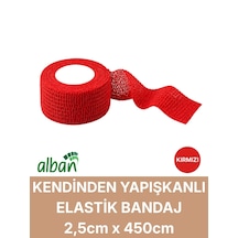 2,5cm Kendinden Yapışkanlı Elastik Bandaj, Kohesiv Bandaj 2,5cm X 4.5m Spor, Bilek, Ayak Bileği, Veteriner Bandajı Kırmızı