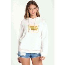 Pubg Logo Baskılı Beyaz Kadın Kapşonlu Sweatshirt (534772553)