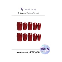 15'li Kırmızı Kısa Balerin Kbl1468 Tekrar Kullanılabilir El Yapımı Protez Takma Tırnak Xs