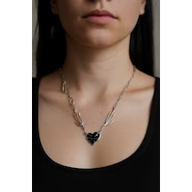 İskelet El Figürlü Siyah Gotik Kalp Kolye Unisex Paslanmaz Metal Zincirli Tasarım Çok renkli