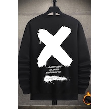 Unisex Sometimes X Baskılı Bisiklet Yaka Sweatshirt Siyah
