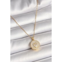 Buğz 316l Çelik Gold Renk Zincir Madalyon Zirkon Taşlı Kalp Model Kadın Kolye Diğer
