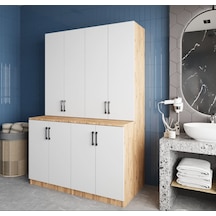 Maven Çamaşır Ve Kurutma Makinesi Dolabı Banyo Dolabı Çam Beyaz Çam - Beyaz