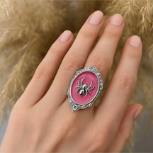 Pembe Örümcek Figürlü Yüzük Alternatif Tarz Ve Cesur Zarafetin Simgesi, Ayarlanabilir Unisex Model Gümüş - Gri