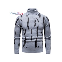 Cozy Up Erkek Kalınlaştırılmış Ve Kabarık Yüksek Yaka Kazak Açık Gri Cozy Up Erkek Kalınlaştırılmış Ve Kabarık Yüksek Yaka Kazak Açık Gri