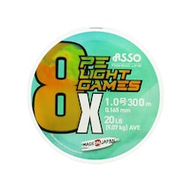 Asso 8x Light Games Pe 8 Örgü Spin İp Misina 300mt Fluo Green 0.8 Pe