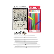 Toz Pastel Boya 12 Renk A5 Eskiz Defteri Pastel Dağıtma Kalemi 1 Paket Toz Soft Pastel Boya 12 Li Yumuşak Pastel Gölgele