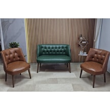 Azra Mobilya Deri Çay Seti Koltuk Takımı - Bekleme Salonu - Cafe Mobilya - Ofis Mobilya - Balkon Mobilya Yeşil-taba