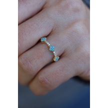 Yenigün Kuyumculuk 14 Ayar Altın Firuze Taş Detaylı Taşlı İnce Yüzük Yzk26490