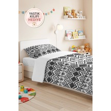 Siyah Geometrik Bohem Genç Odası Tek Kişilik Pike Takımı-beyaz Etnik 160x220cm Kapitone Yatak Örtüsü Kumlu Ada Sırları