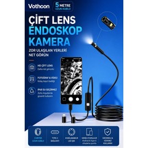 5 Metre Çift Kameralı İos/android Uyumlu Yılan Endoskop Kamera 8mm 2mp Led Li Sert Kablo Çok Renkli