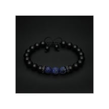 Lapis Lazuli Ve Mat Oniks Erkek Doğal Taş Bileklik - Ayarlanabilir Makrome, 8 Mm, Üç Lapis Lazuli Ta Siyah