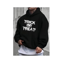 Medinenur Trick Or Treat Baskılı Kapüşonlu Cepli Sweatshirt siyah