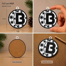 B Harf Yılbaşı Süsü Mdf Çam Ağacı Desenli Asılabilir Dekor 7x7 Cm