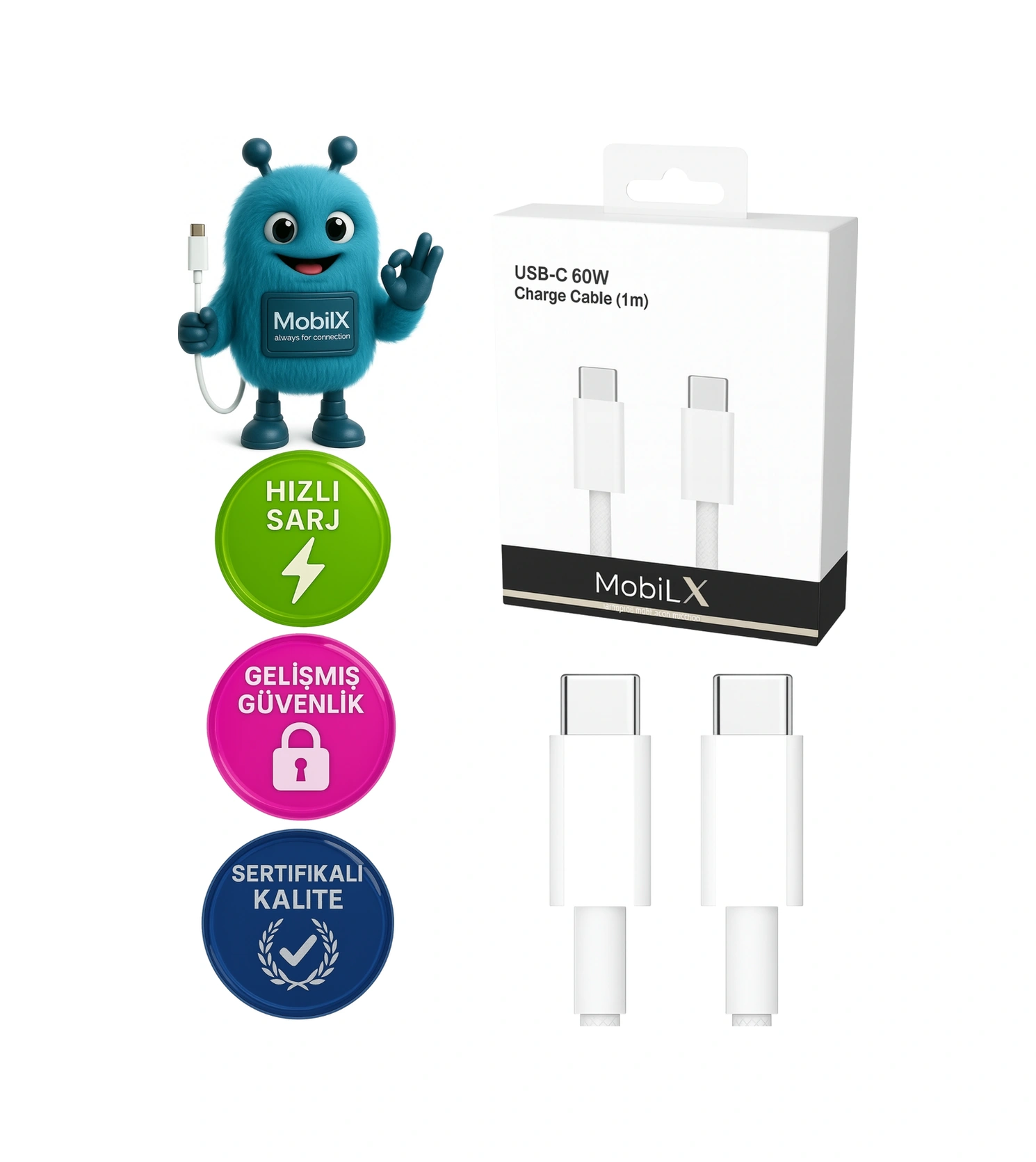 Mobilx İphone 17 60w Type-c To Type-c Örgülü Şarj Ve Data Kablosu 1m