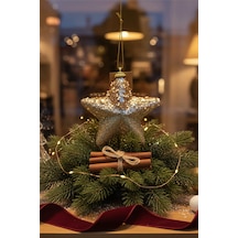 Simli Ve Pul Detaylı Altın Yıldız Yılbaşı Ağaç Süsü