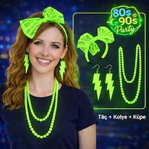 80 Ler 90 Lar Neon Yeşil Parti Seti Kolye Küpe Taç 1