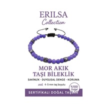 Sertifikalı Fasetli Aaa+ Teraherz Ve Mor Akik İnce Model Bileklik Çok Renkli