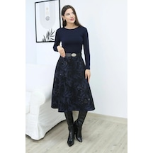 Lodmela Baskılı Ve Kemerli Kadife Etek 6069-siyah/indigo Siyah/indigo