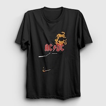 Presmono Unisex Black Ice Fire Ac/dc T-shirt Siyah