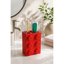 Lego Diş Fırçalığı Çocuk Ve Yetişkinlere Özel Eğlenceli Banyo Düzenleyici Diş Fırça Standı Kırmızı