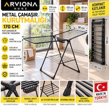 Arvıona 170 Cm Kanatlı Çamaşır Kurutmalığı Mandal Sepetli Siyah