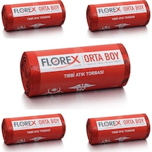 Florex Atık Çöp Poşeti Orta Baskılı Kırmızı 25 Yaprak 5 Rulo 55 x 60 CM