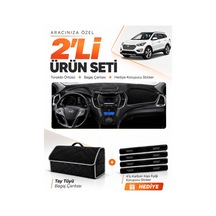 Hyundai Santa Fe 2012-2017 Uyumlu Torpido Örtüsü + Tay Tüyü Bagaj Çantası + Sticker - Siyah Gri