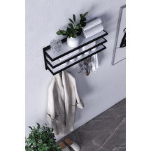 Sofya 2 Katlı Beyaz Raflı Askılık, Portmanto 63 Cm - 6 Askı Siyah