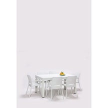 Rattan Lüx Dikdörtgen Beyaz Masa Takımı Bahçe&balkon Beyaz