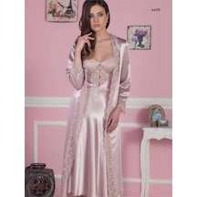 Pierre Cardin 6695 Ipek Saten 6Lı Sabahlık Pijama Takım Set Ekru