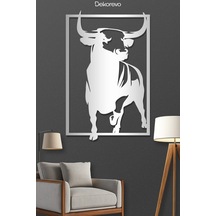 Boğa Metal Duvar Tablosu - Metal Duvar Sanatı - Gümüş - 30 X 50 Cm