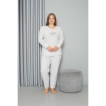 Akbeniz Welsoft Polar Kadın Büyük Beden Pijama Takımı 808050 - 3xl Ekru